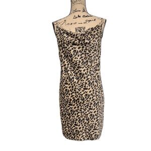 Forever 21 Slip Dress M Leopard Cheetah Print Silky Satiny Retro 90s Style